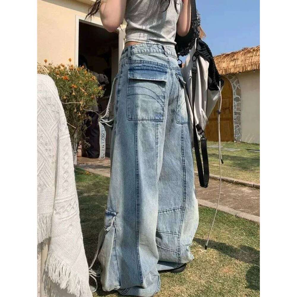 American Fashion Trends Joker Tooling Pocket Baggy Female Street Y2K New Hip Hop Oversized Wide-leg Pants Unisex Jeans