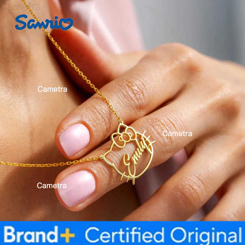 Sanrio Custom Cute Kitty Name Stainless Steel Pendant Necklace Cat Face with Name Hollow Pendant Mothers Day Gift Cat Lovers Jewelry H251229