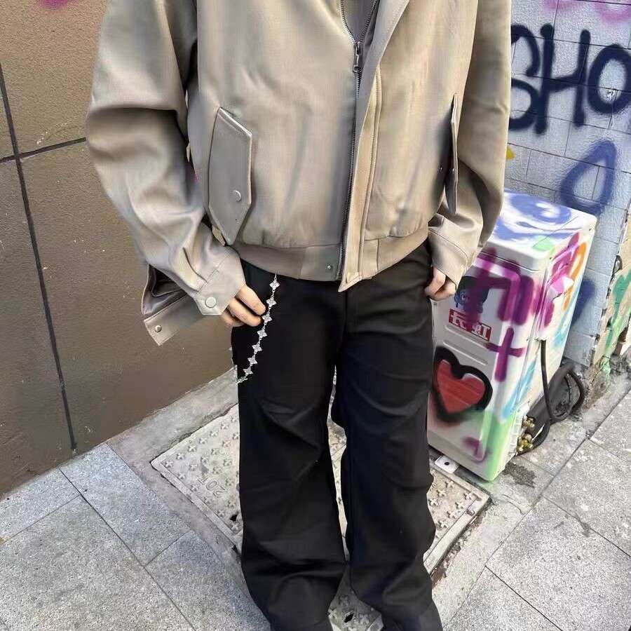 Papr Original "Handmade In Stock" Shiny Wide Four-Leaf Clover Cleanfit Silver Gemstone Pants Chain