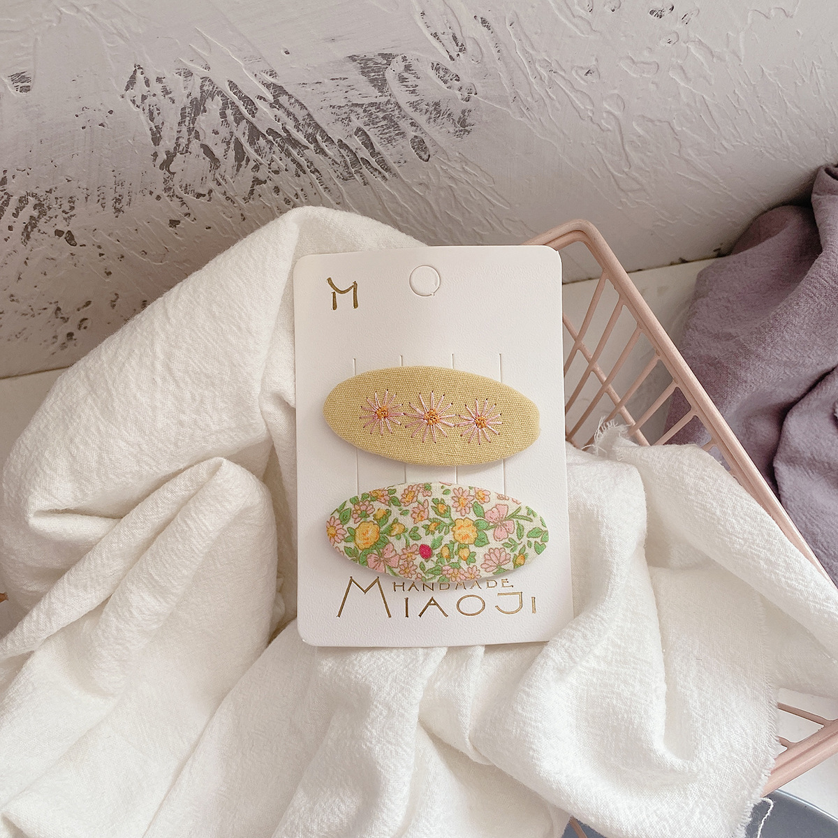 2Pcs/set BB Clips Oval Girls Bangs Hair Clip Embroidered Floral Fabric Hairpins for Toddler Kids Hair Accessories Gift Set C2021