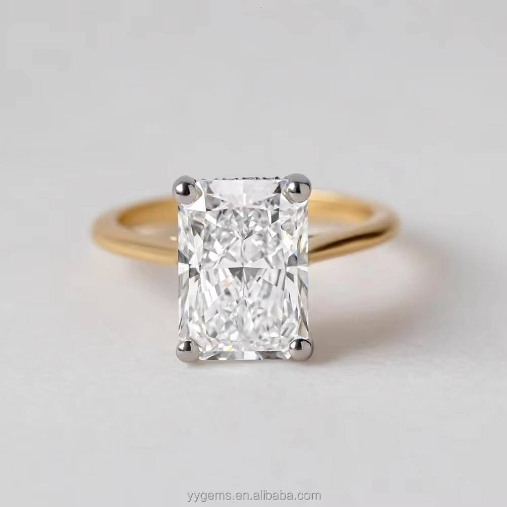 Customized Fine Jewelry 2 Tones 50CT Ice Radiant Cut Moissanite Diamond Hidden Halo 14K 18K Gold Wedding Rings for Women