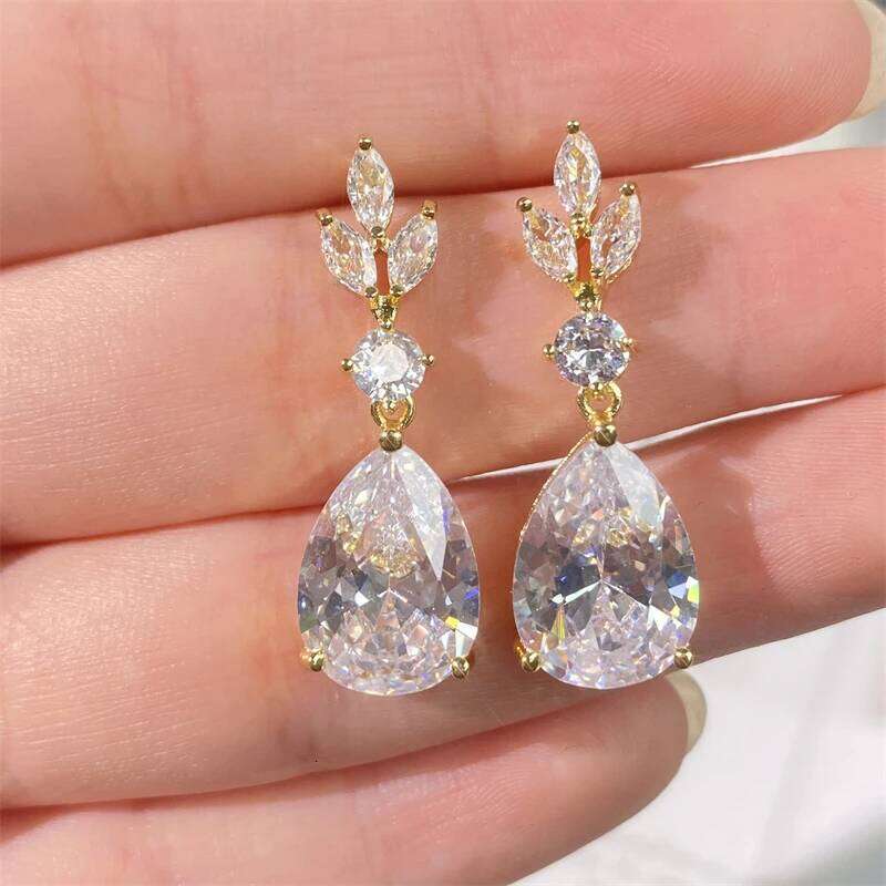 ZAKOL AAA Cubic Zirconia Leaf Dangle Earrings Necklace for Women Luxury Bridal Wedding Jewelry Set
