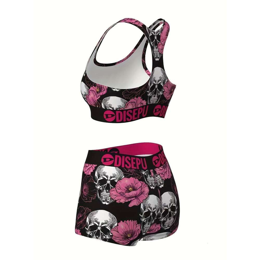 WONST Sportswear Pcs Of Women S Trendy Purple Skull Print High Elastic Breathable Comfortable Sports Bra Fitness Swimming Yoga Running Essential Set