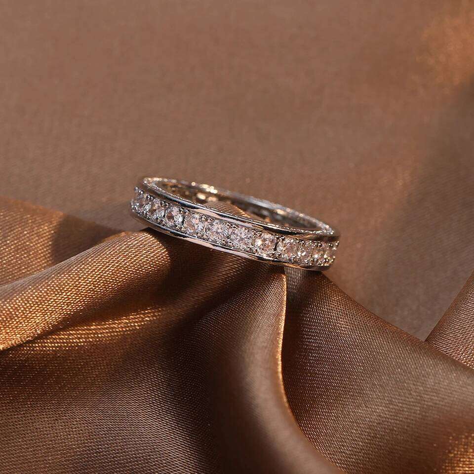 ZAKOL New Sliver Color Stainless Steel Couple Shiny Zircon Engagement Rings Proposal Wedding Ring Jewelry