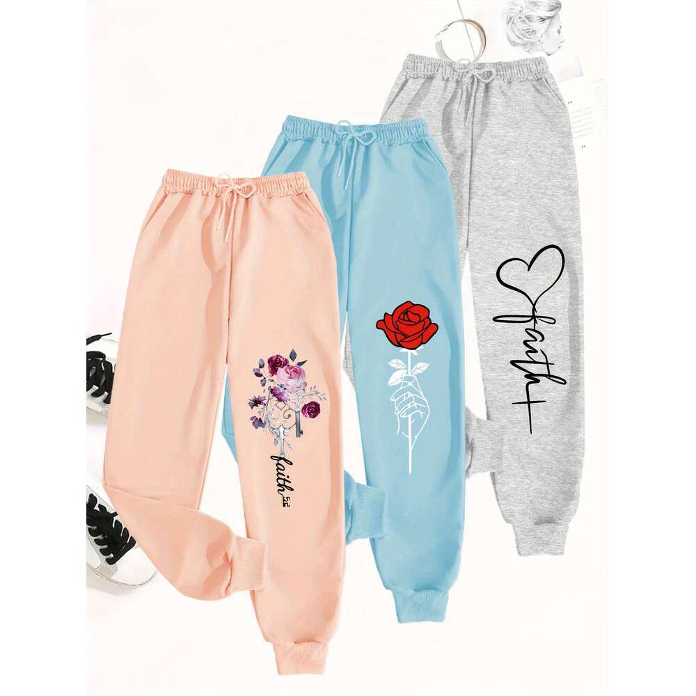 WONST Sportswear Floral Pants Pcs Women S Oversized Floral Bird Print Jogger Pants Soft Breathable All Season Casual Athletic Pants Elastic Waist Cuff