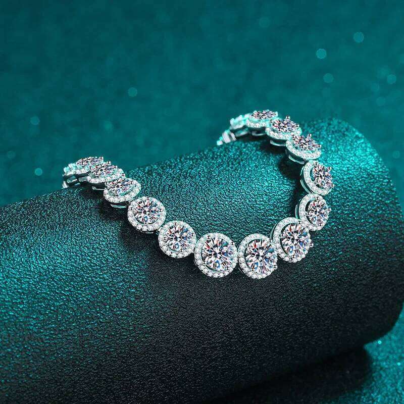 18K gold inlaid diamond women's round moissanite luxury Pt950 platinum fashion bracelet 86c