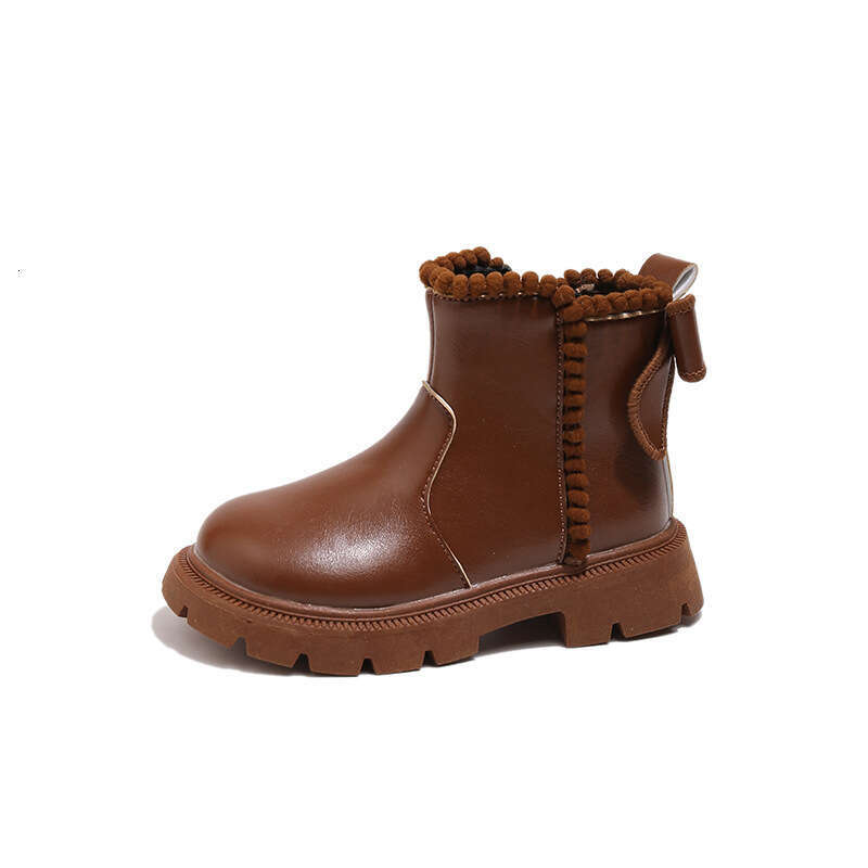 Children's British Style Short 2025 Autumn Winter New Korean Version Girls' Soft Sole Princess Martin Fleece Lined Leather Boots