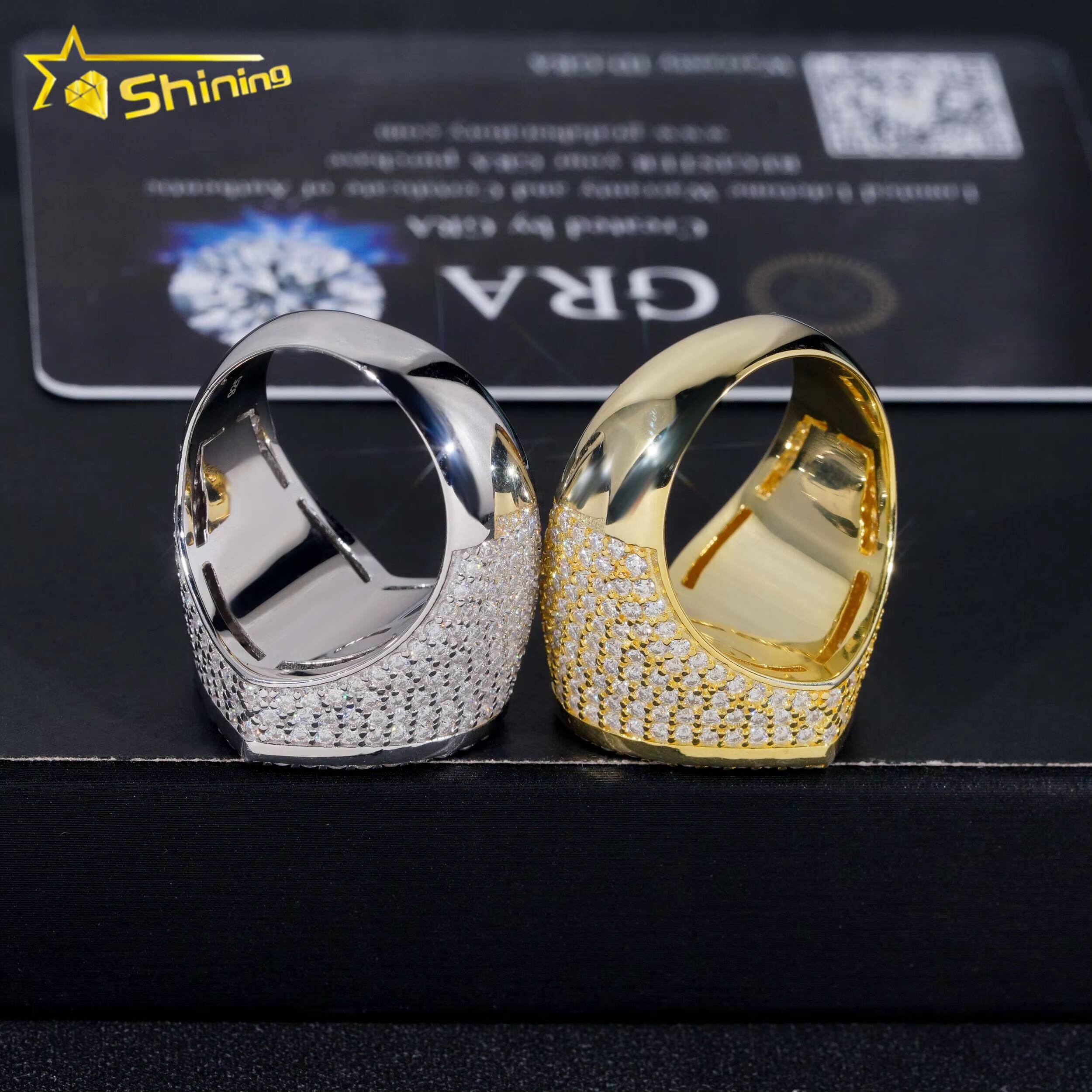 Hip Hop Jewelry Luxury Baguette Diamond Heart Iced Out Moissanite 925 Sterling Silver Ring for Men