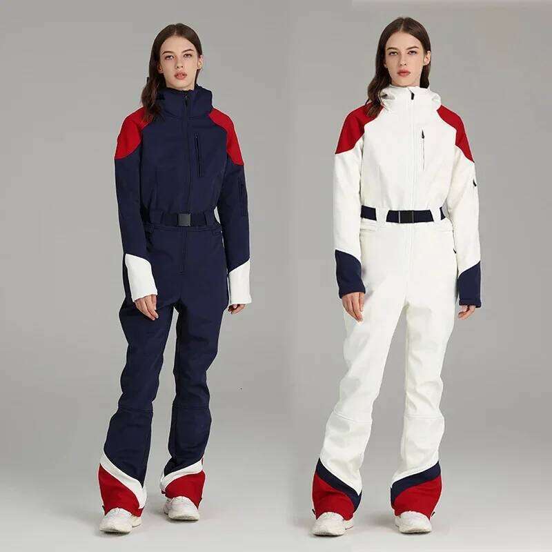 New One-Piece Warm Slim Suit Women's Outdoor Sports Anti-Wear Jumpsuit Fit Skiing Windproof Waterproof Breathable SPLELED