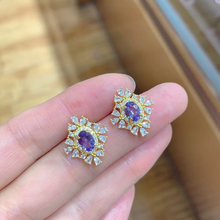 Dazzling 925 silver stud earrings natural tanzanite earrings 5mm*7mm 1.4ct genuine tanzanite silver jewelry with certificate