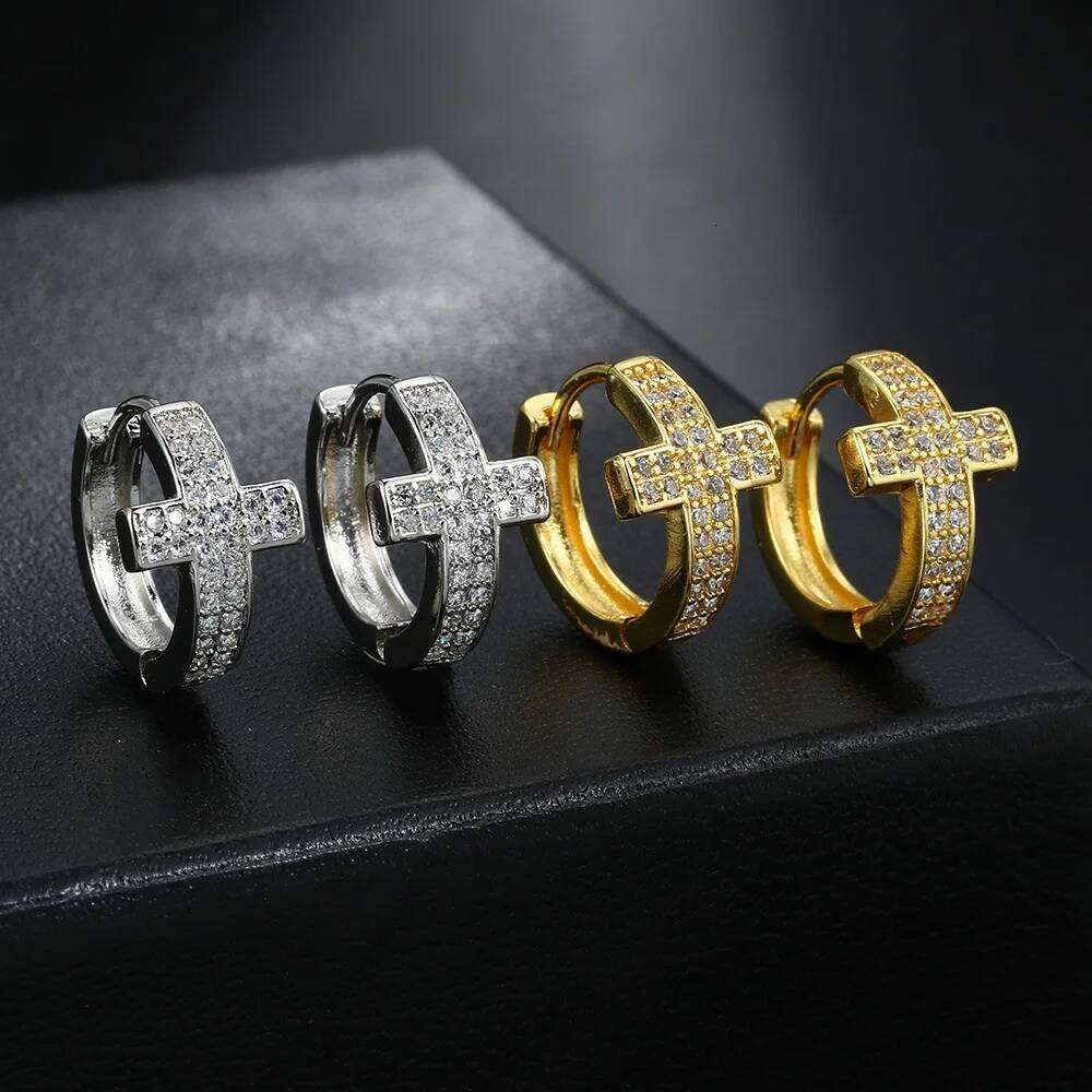 ZAKOL Punk Rock Zircon Cross Small Hoop Earrings New Trendy Tiny Circle Cartilage Ear Buckle Piercing Jewelry for Women Men