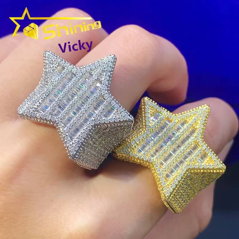 Ready to Ship Gra Certificate Hip Hop Ring Custom Iced Out Diamond Men 925 Sterling Silver Moissanite Ring