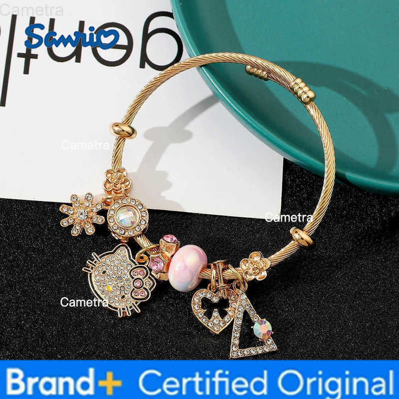 Sanrio Anime Cartoon HelloKitty Bracelet Fashion DIY Pendant Inlaid Moissanite Accessories Popular KT Cat Heart Pendant Bracelet H251229