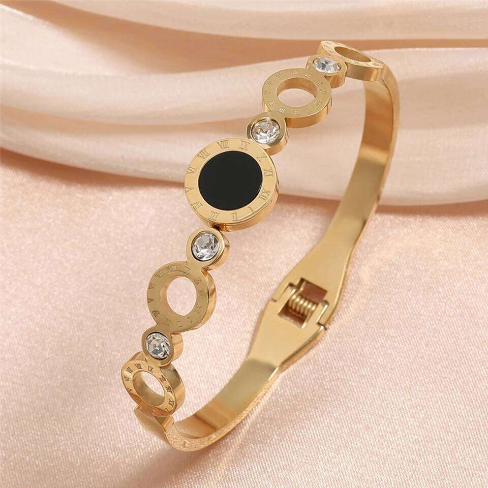 ZAKOL Fashion Roman Digital Stainless Steel Bracelet Bangles for Women Men Gold Color Watch Strap Bangle Party Jewelry Gift