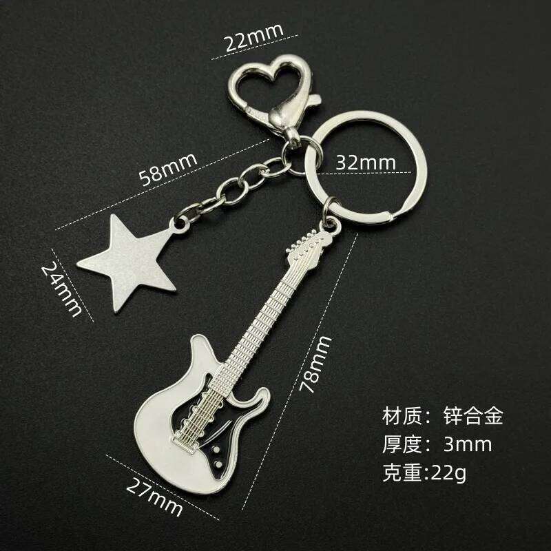 ZAKOL Y2k Guitar Love Heart Key Chain for Men Women Cool Pentagram Pendant Fashion Rock Punk Accessories Gift