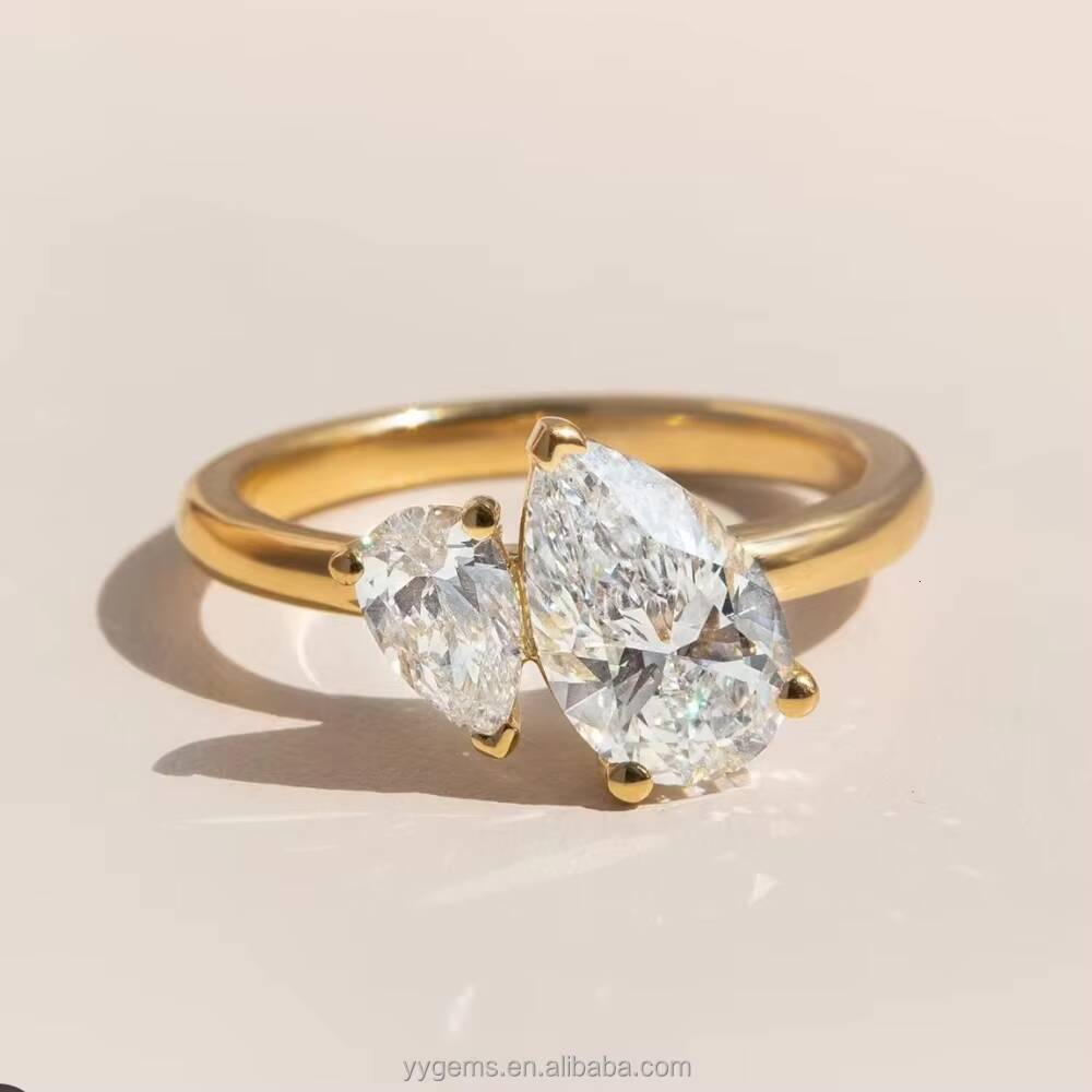 French Style MOI ET TOI Fine Pass Diamond Test Pear Shape Moissanite Ring 18K Solid Gold Engagement Rings Jewelry Women