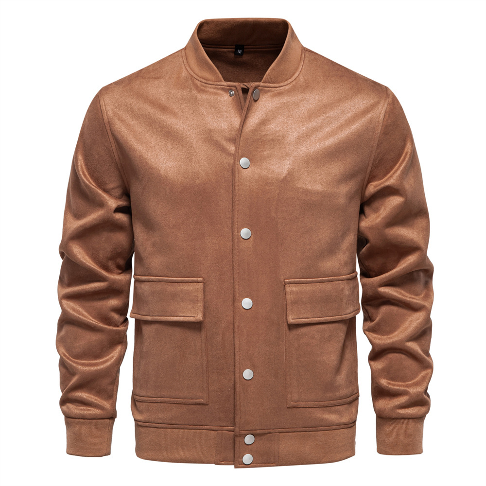 WOZK autumn and winter new suede men's stand up collar jacket casual baseball jacket men's jacket designer