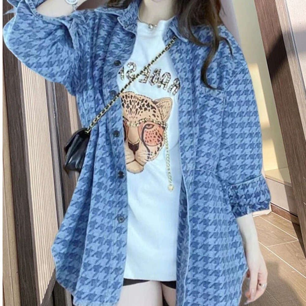 Spring Designer Fashion 2026 Summer Women's Sle Long Sve Plaid Slimming Denim Irt Top Coat Faionable Commute Wind Collar