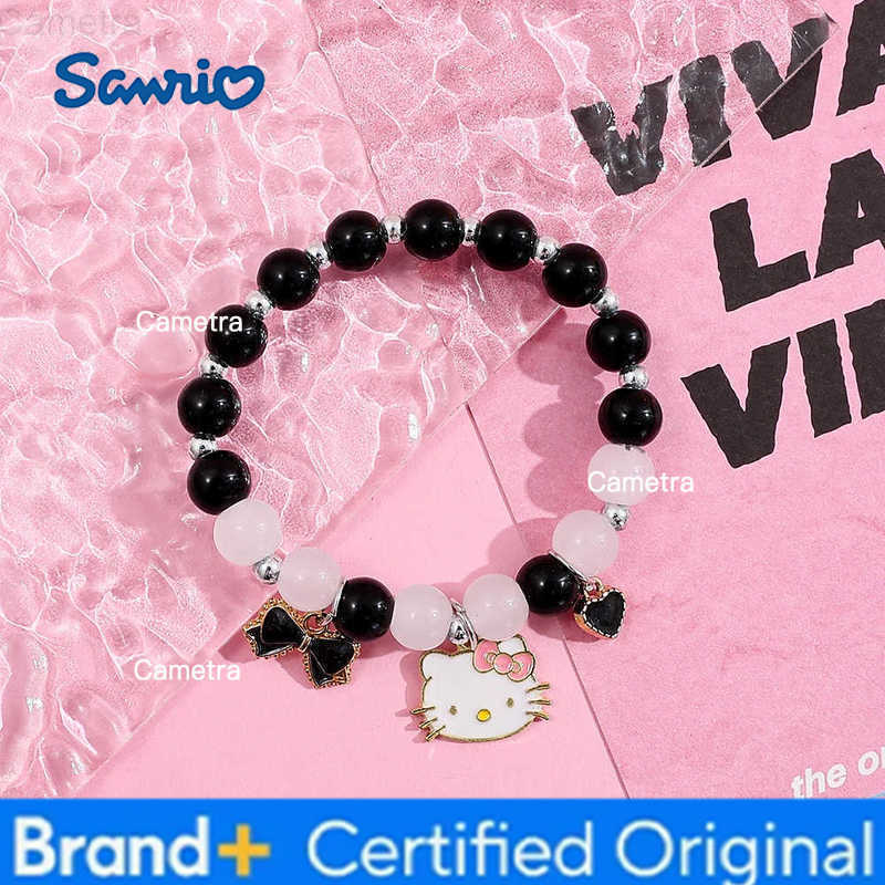 Sanrio Hello Kitty Charm Bracelet Kawaii Crystal Glass Bead Elastic Bangle Cute Cartoon Jewelry Gift for Girls Women H251229