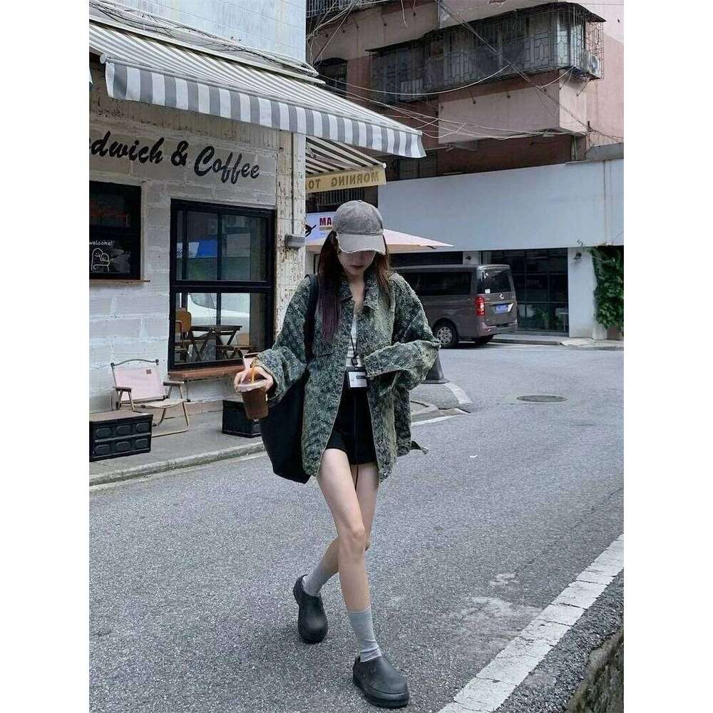 Women's Autumn Premium Jacquard Denim Jacket - Sweet & Designer Fashion 2026 Edgy Street Style, Vintage Relaxed Fit Biker Outerwear