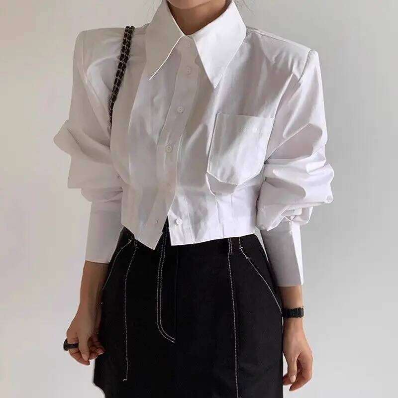 Spring Autumn New Fashion Turn-Down Collar Long Sleeve Solid Color Blouses Women's Clothing Back Hollow Out Korean Trend Shirts ZHE HAN