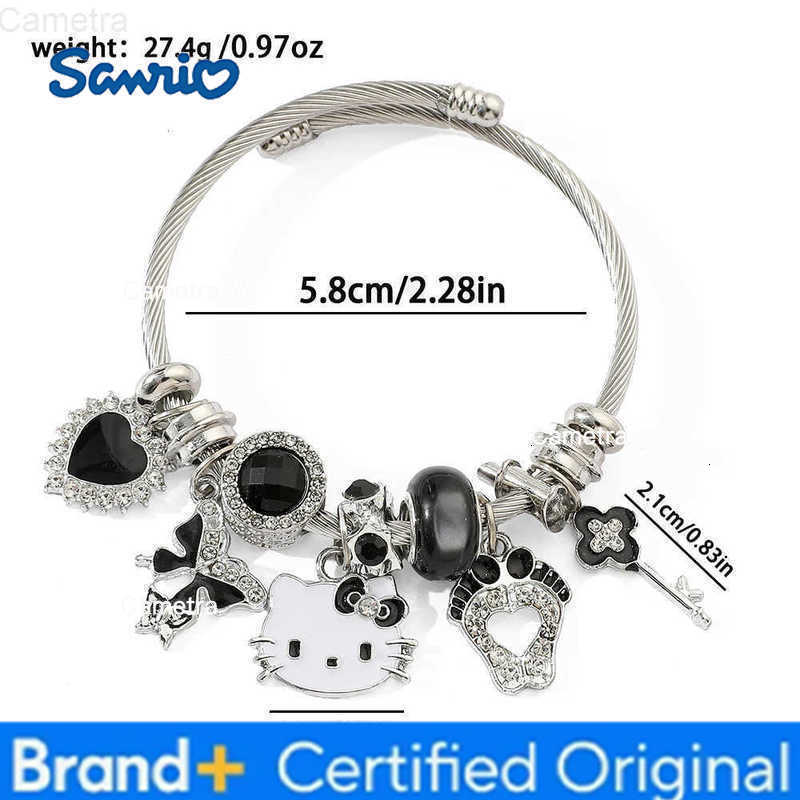 Sanrio Simple Lovers Woman Girl Metal Bracelets Hello Kitty Charm Bangle Heart Feet Rheinstone Trendy Jewelry Gift Fashion Bangles H251229
