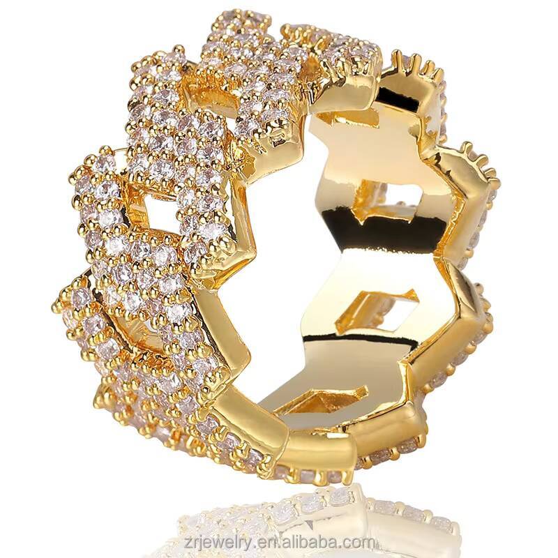 Wholesale Iced Out Moissanite Cuban Ring Jewelry 925 Sterling Silver Men Hip Hop Ring VVS Moissanite Diamond Cuban Ring