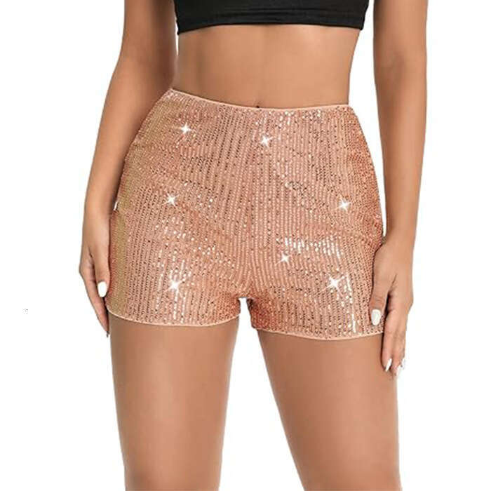 Women's Sexy Straight Shorts Spring Multi-Color Shiny Sequin Slim Hot Pants Mid-Waist