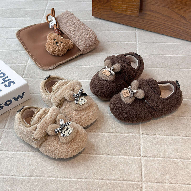 INS French Style Furry 2025 Autumn Winter New Korean Version Cute Cartoon Bunny Plush Lined Cotton Shoes for Girls