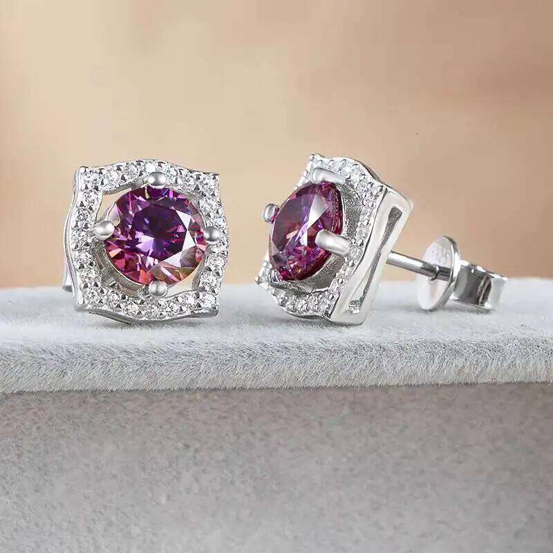 S925 Sterling Silver Moissanite Earrings 1 carat Colorful Lab-created Diamond Jewelry For Women Female Ear-studs Daily Wearing d5a