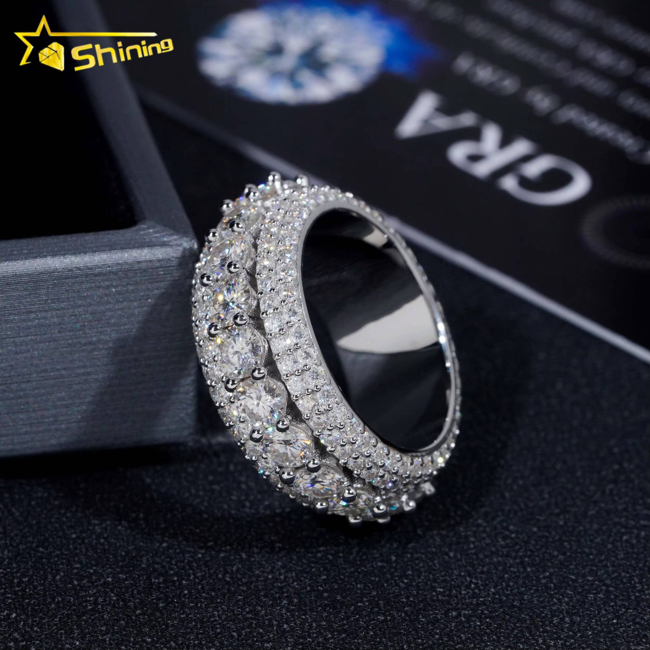 Luxury Rappers Jewelry Gold Plated Solid Inside 925 Sterling Silver Hip Hop Fully Iced Out Moissanite Band Ring