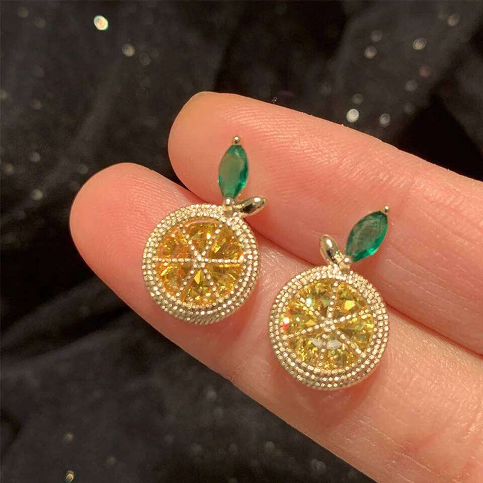 Fashion Sweet Fresh Orange Lemon Earrings Delicate Yellow Cubic Zirconia Fruit Stud Earring Jewelry Gifts for Women