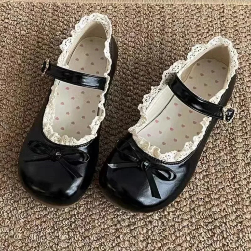 Womens Fashion Single Shoes Spring Round Head Shallow Mouth Butterfly Knot Metal Buckle Soft Sole Non-slip Flat Shoes251222