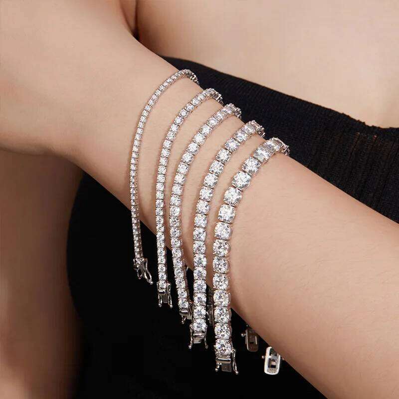 2-10mm DVVS1 Pass Diamond Test Round Cut Moissanite Tennis Bracelet White Gold Plated 925 Silver Jewelry for Women fc1