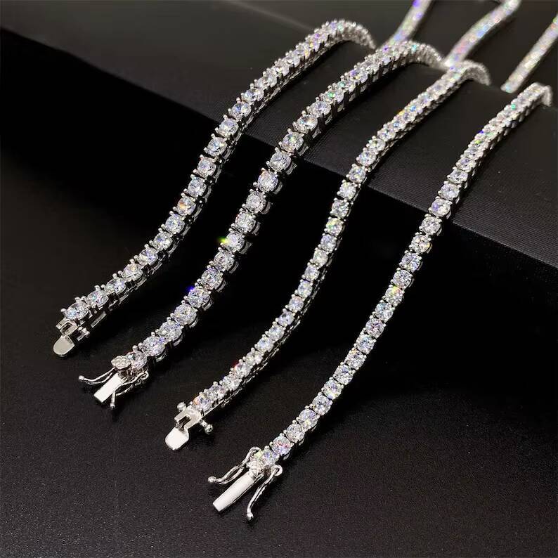 5MM Gold Plated Hiphop Iced Out Necklace 925 Sterling Silver Sparkling VVS Moissanite Tennis Chain