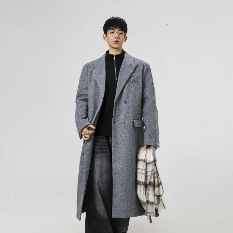 2025 Winter Long Woolen Coat man Trenchcoat Men warm overcoat Solid Double Breasted Loose Casual Trench Outwear 251226