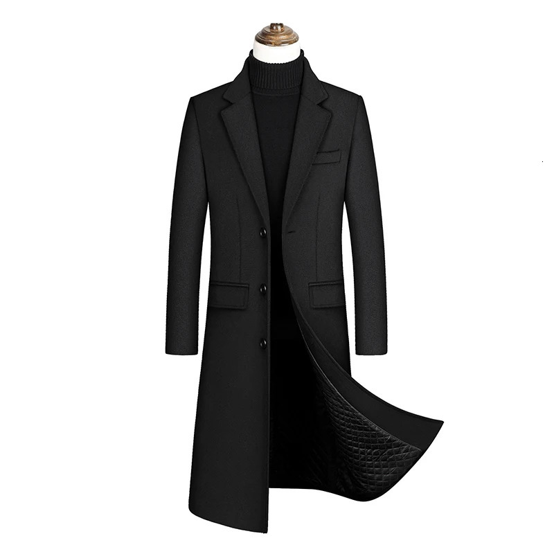Winter Mens Woolen Coat Thick Warm Leisure SingleBreasted Male Pea Casual Fashion Long Man Trench Classical Business 251226