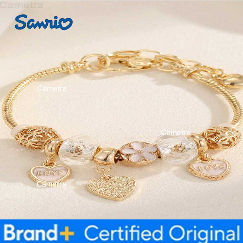Sanrio Fashion Luxury Gold Color Alloy Artificial Zircon Rhinestone Flower Heart Beaded Bracelet Women Jewelry Summer Gifts H251229