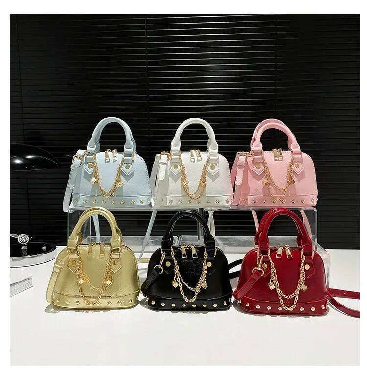 Summer Studded Shell Bag Minimalist Shoulder Crossbody Purse With Metallic Accents LEMON KOKO