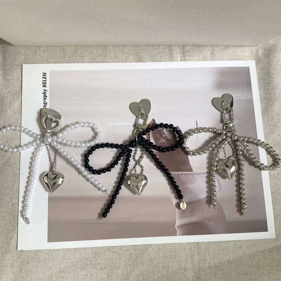 ZAKOL Delicate Beaded Key Chain White Pearl Bow Keychain Decoration For Bags Phones Korean Fashion Accessories