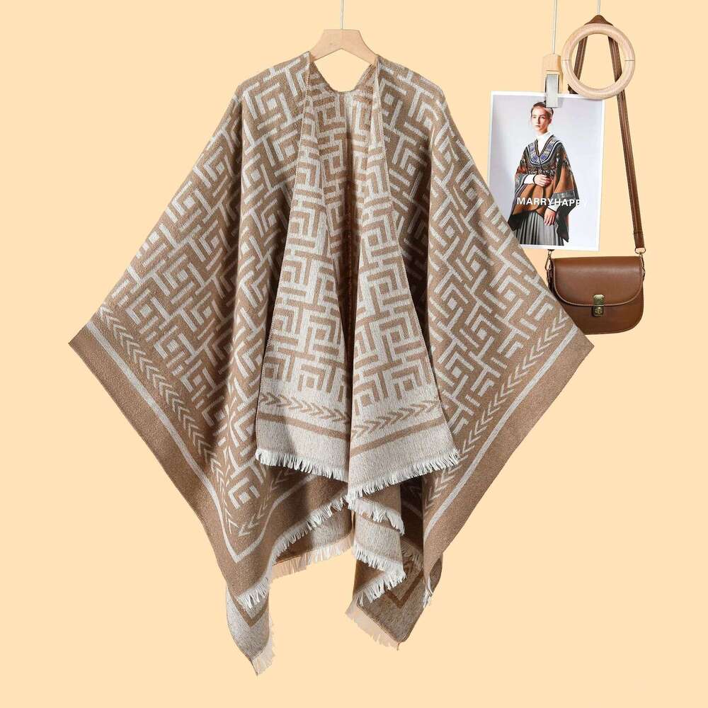 Double-Sided Autumn Winter Shawl European American Style Elegant Slim Fashion Thickened Scarf Office Warm Travel Outerwear Cape
