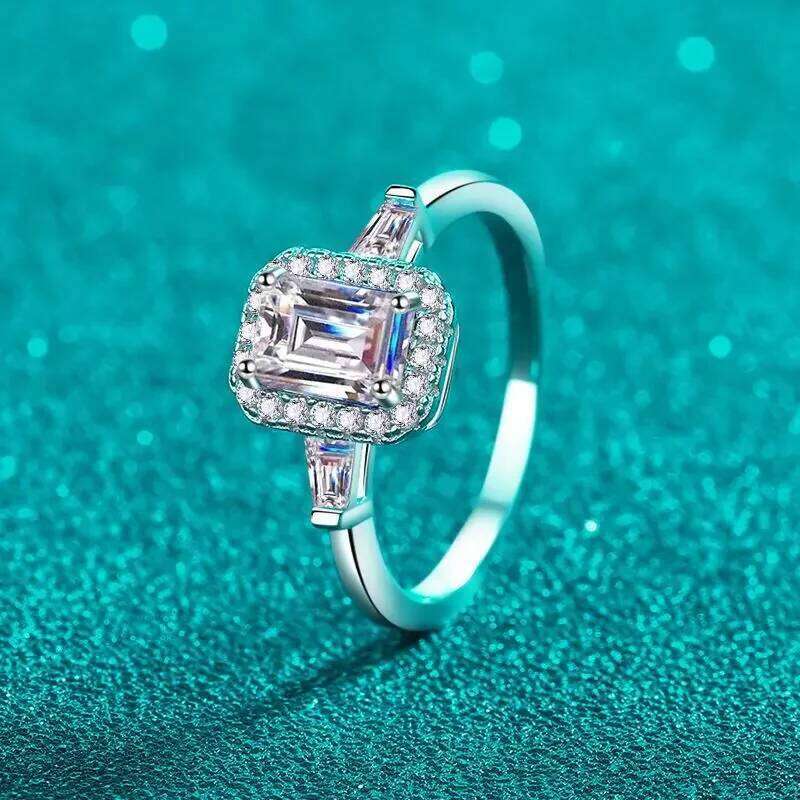 18K Gold Women's PT950 Platinum Moissanite Ring Blue Diamond Light Luxury Elegant Daily Matching c40