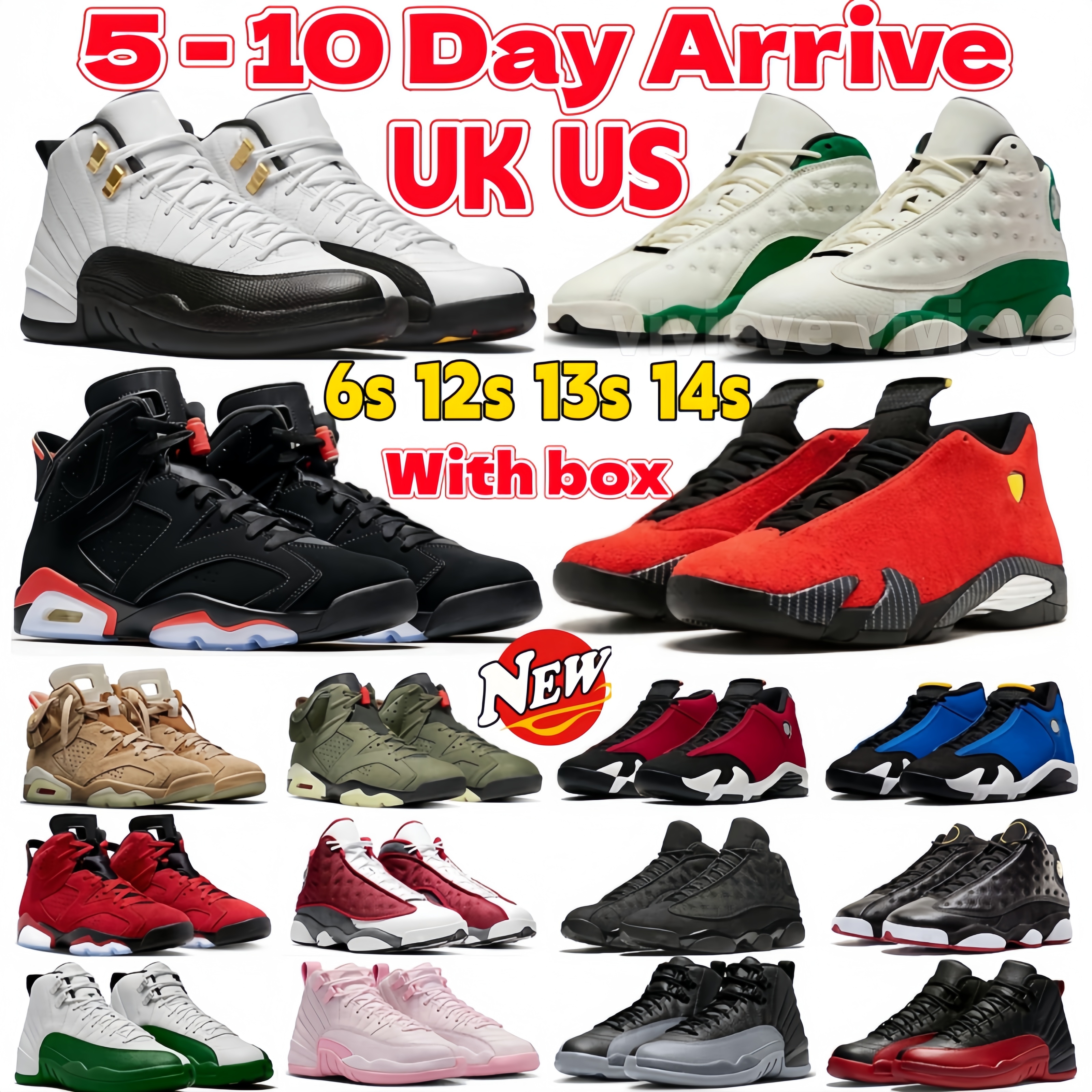 With box 6s 12s 13s 14s Basketball shoes for men women shoes 6 Olive Infrared 12 Flu Game Taxi French Blue 14 Ferrari Gym Red 13 Playoff Sail Pine Green mens trainers sport