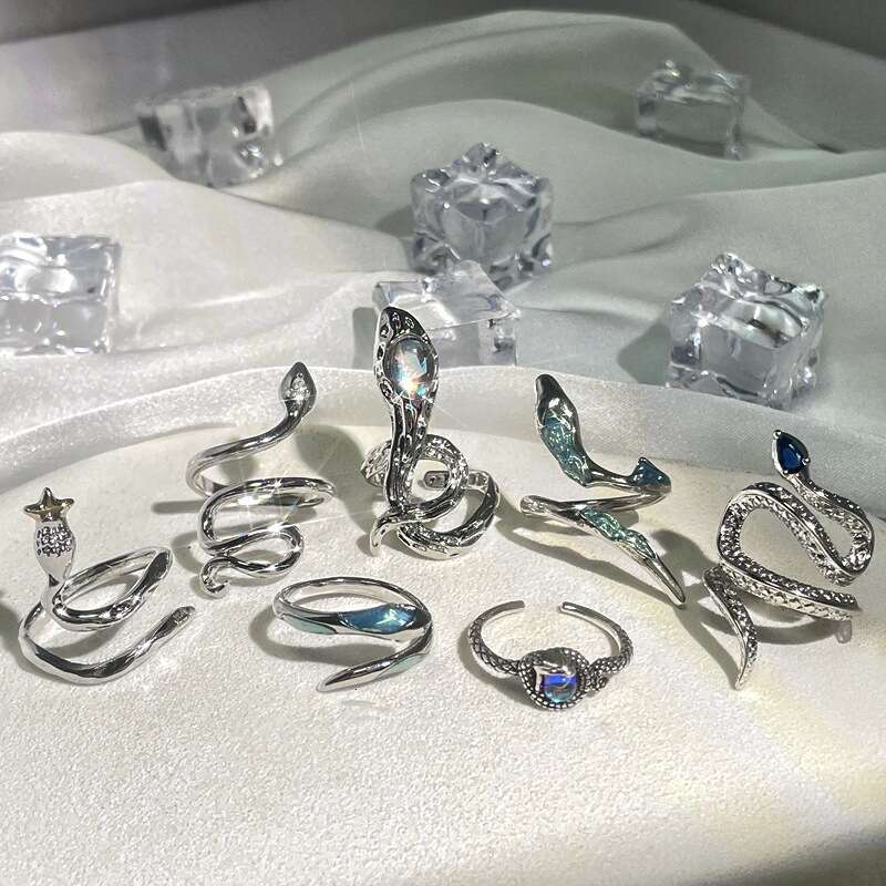 Punk Trendy Cool Snake-Shaped Open Unisex Hip-Hop Fashion Personality Index Finger Minimalist Style Temperament Ring