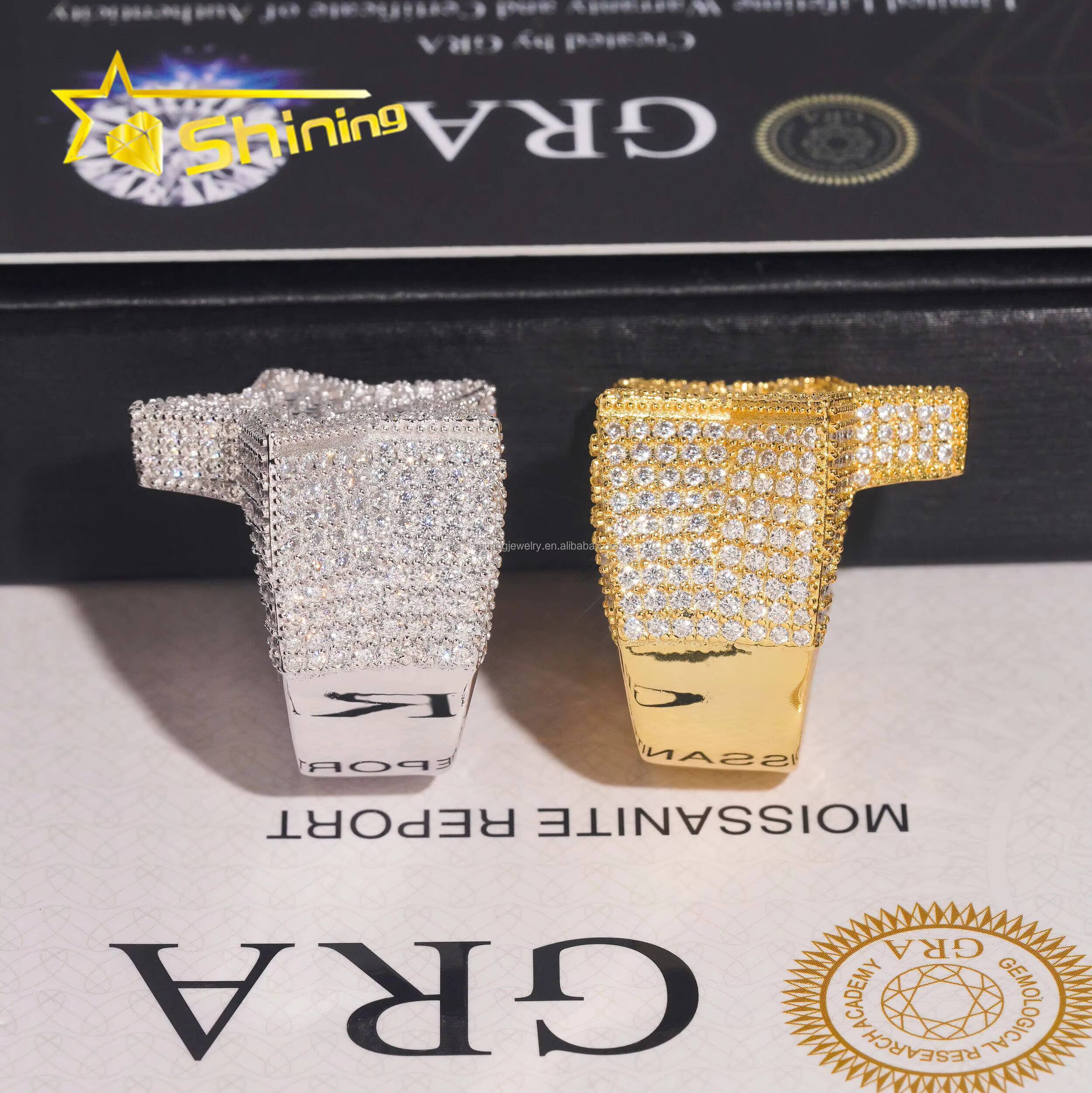 Bulk Stock Drop Shipping Iced Out Hip Hop GRA Certificate FL Baguette Moissanite Diamond Man Gift Iced Out S925 Silver Star Ring