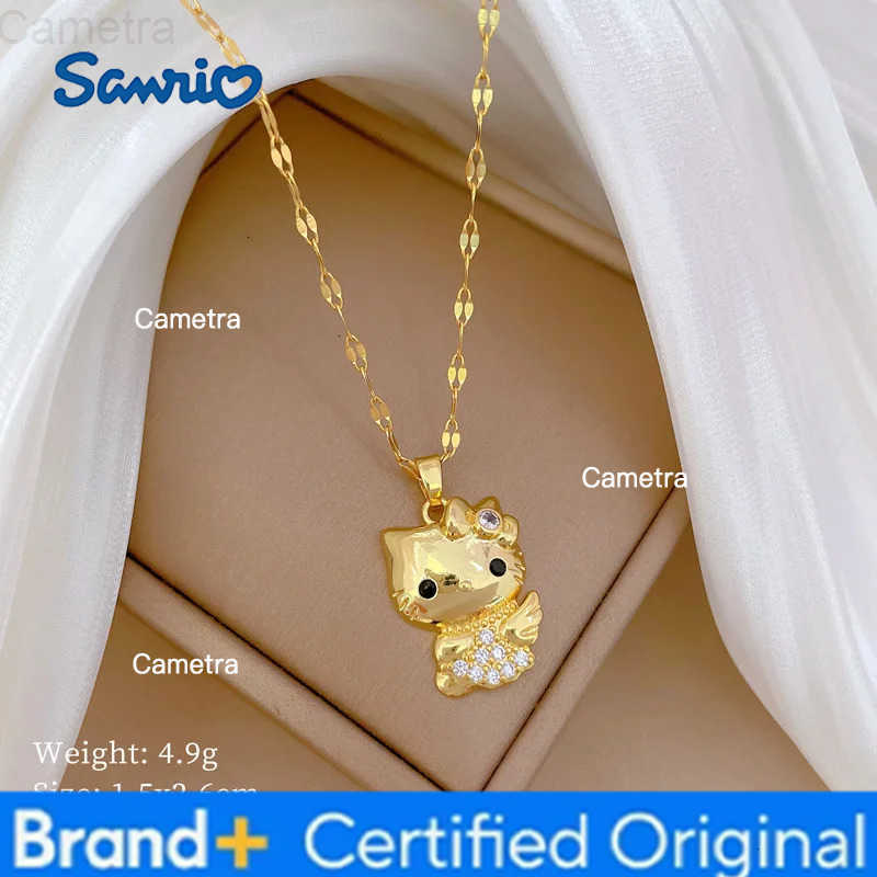 Sanrio Stainless Steel Chain Necklace Hello Kitty Angel with Zircon Pendant Necklaces for Women Girls Sweet Cute Jewelry Gifts H251229