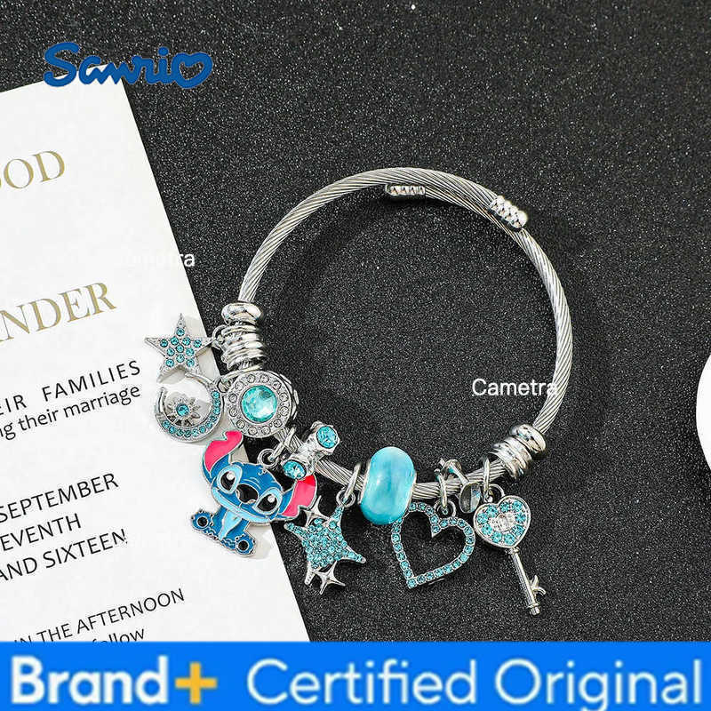 Sanrio Disney Stitch Bracelet for Women Cute Anime Cartoon Rhinestone Beaded Adjustable Portable Bangles Girl Gifts H251229