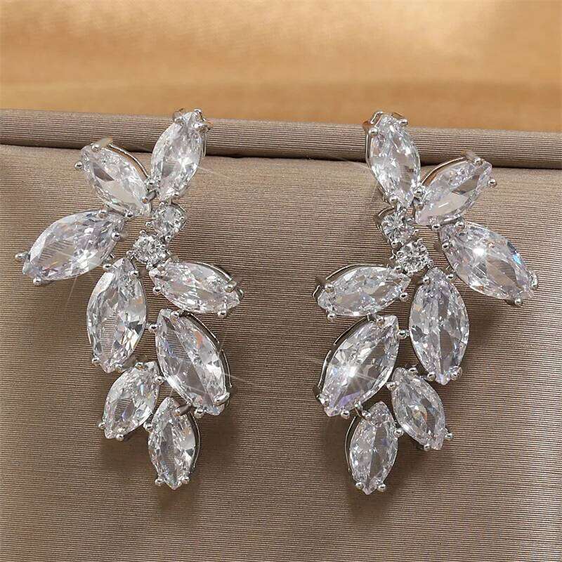 ZAKOL Luxury Leaf Marquise Zircon Bridal Earrings for Women White Shiny Crystal Elegant Wedding Party Jewelry