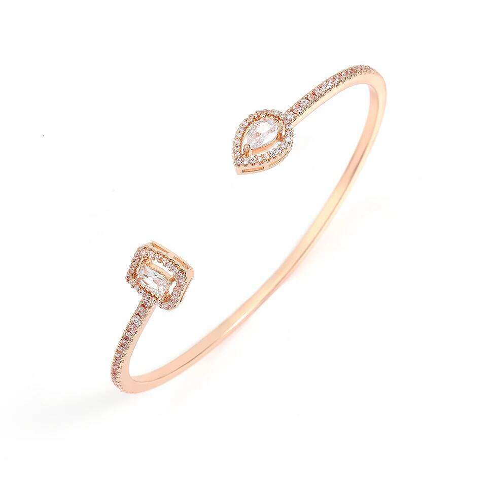 Luxury Geometry Gold Color Cuff Bangles For Women Fashion Cubic Zirconia Bracelets INS Party Everyday Jewlery.