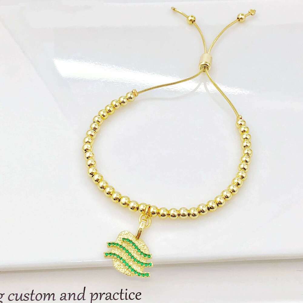 Gold-Plated Copper Bead Chain with Enamel Bees Jellyfish Koi Fish Bracelet for Women Girls Holiday Party Fashion Jewelry Gift 25H1229